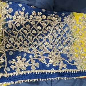 Multicolor Long Sleeve Dress with Gold Accents